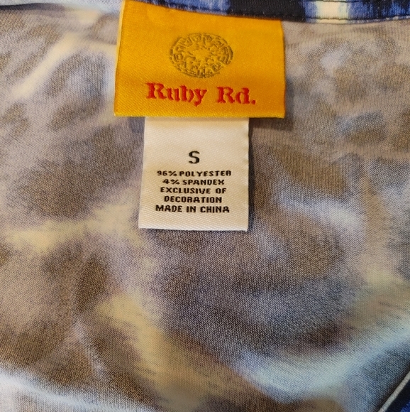 RUBY RD. 3/4 SLEEVE BEAD DETAIL TUNIC TOP, BLUE GREEN S - Picture 5 of 6